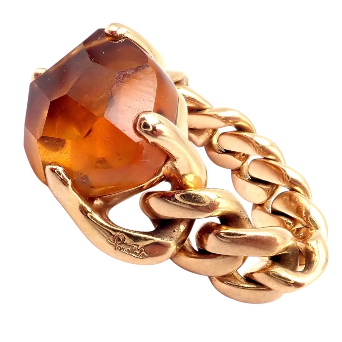 Authentic! Pomellato 18k Yellow Gold Lola Madeira Curb Link Citrine Ring Sz 5 - 11
