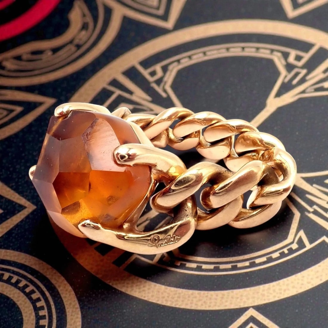 Authentic! Pomellato 18k Yellow Gold Lola Madeira Curb Link Citrine Ring Sz 5 - 2