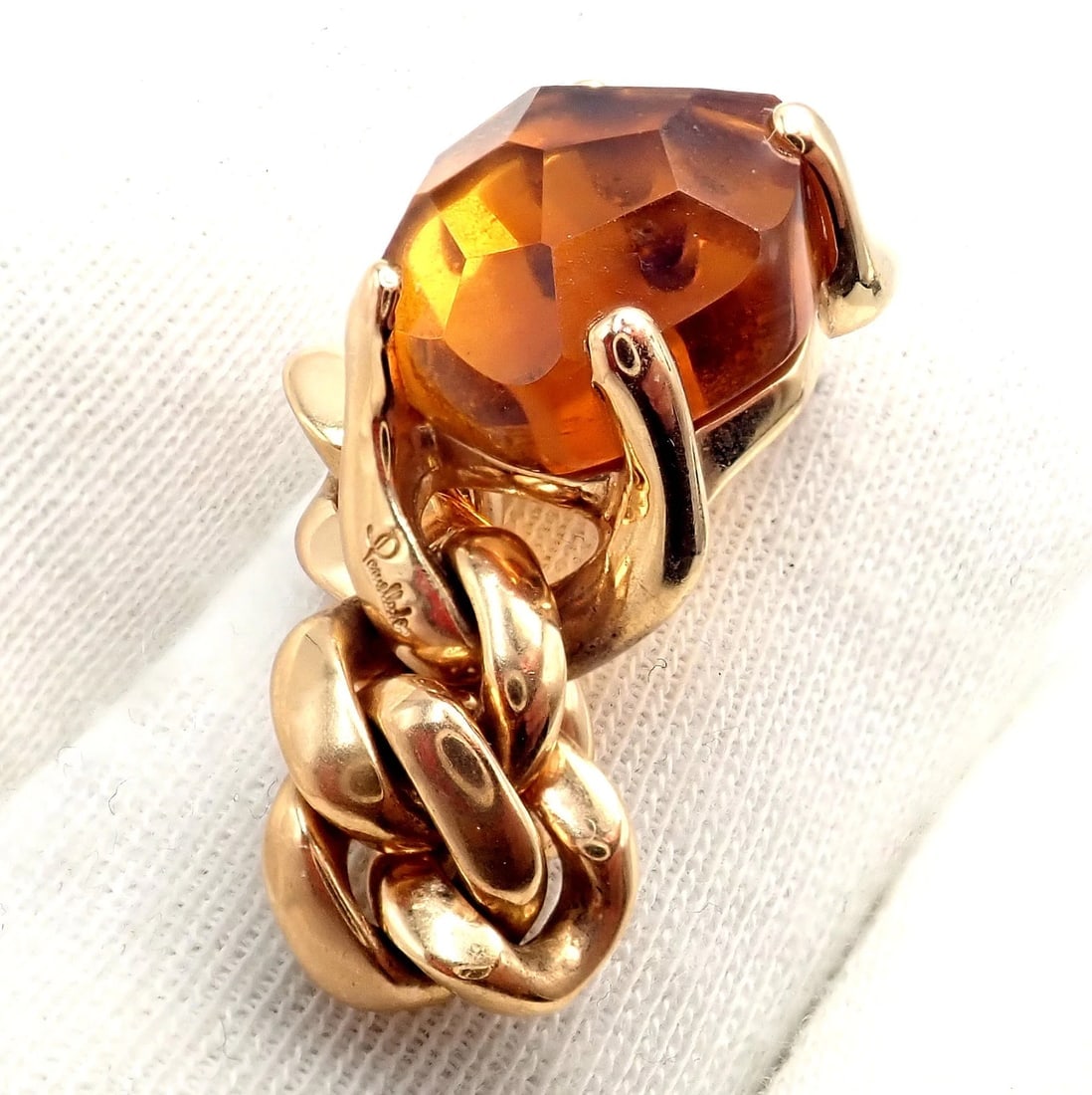 Authentic! Pomellato 18k Yellow Gold Lola Madeira Curb Link Citrine Ring Sz 5 - 9