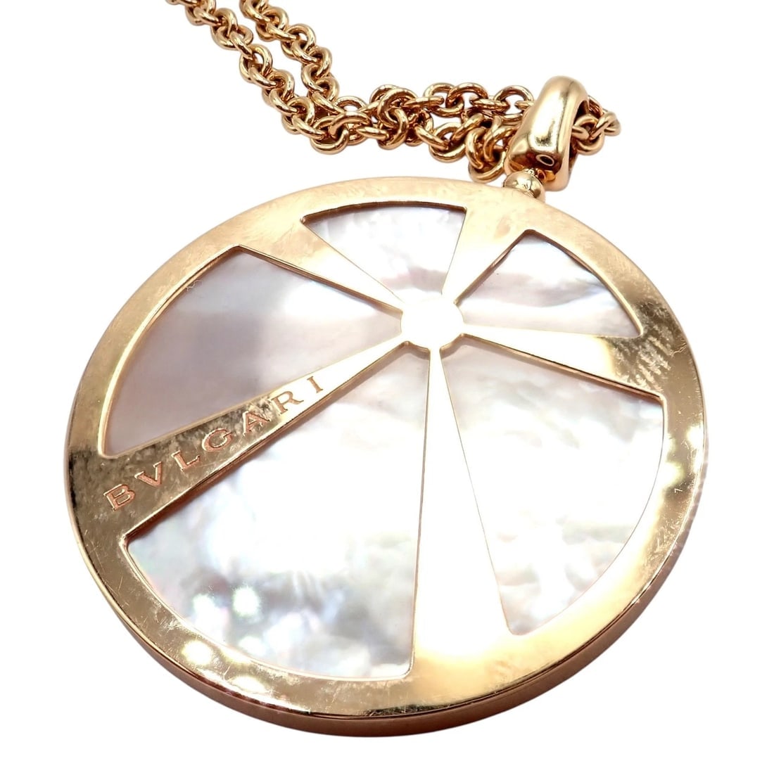Rare! Bvlgari Bulgari Intarsio 18k Rose Gold Diamond Mother of Pearl Necklace - 3