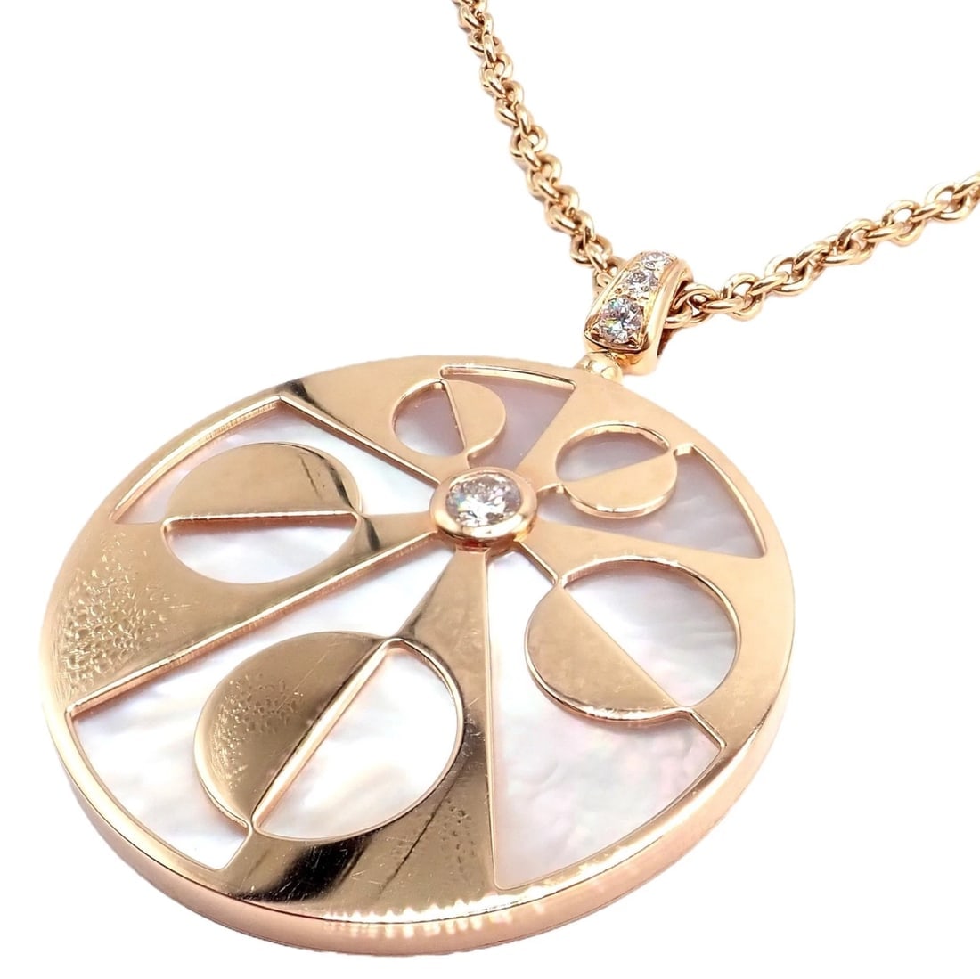 Rare! Bvlgari Bulgari Intarsio 18k Rose Gold Diamond Mother of Pearl Necklace - 5