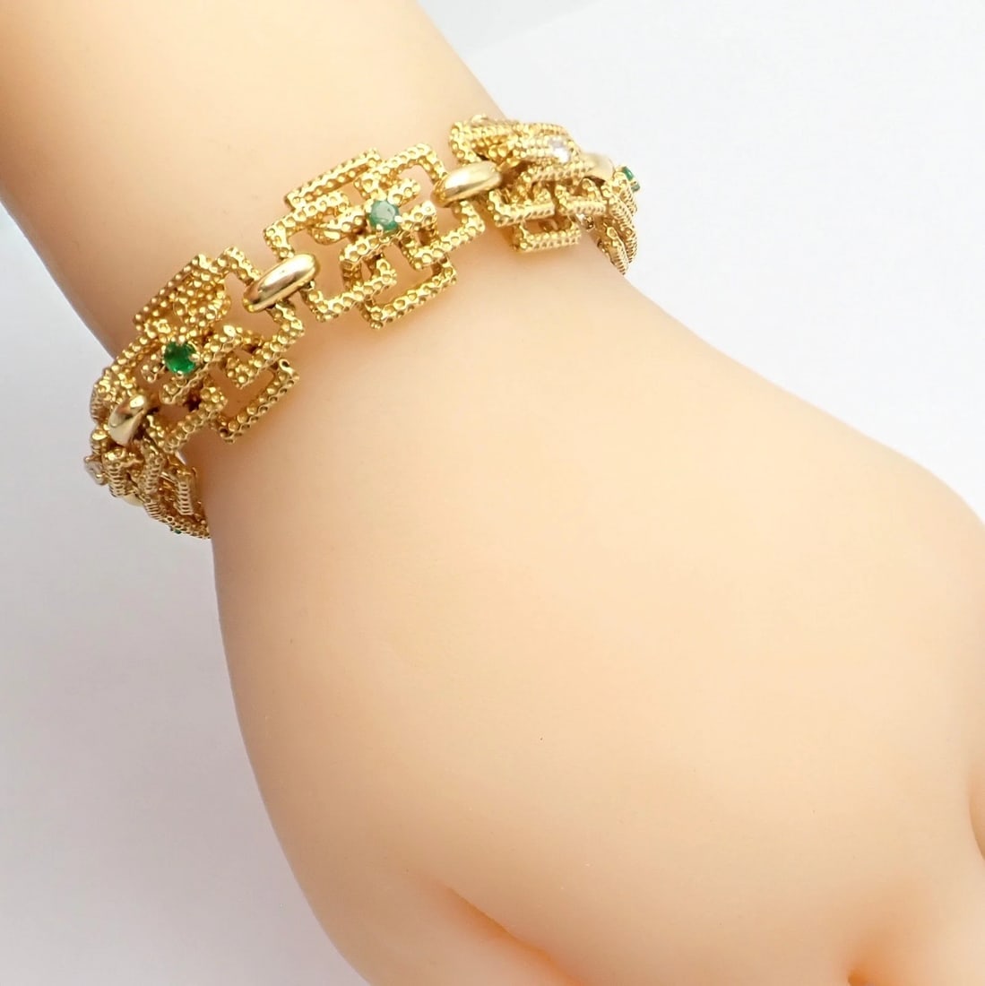 Vintage Tiffany & Co France 18k Yellow Gold Diamond Emerald Bracelet - 10