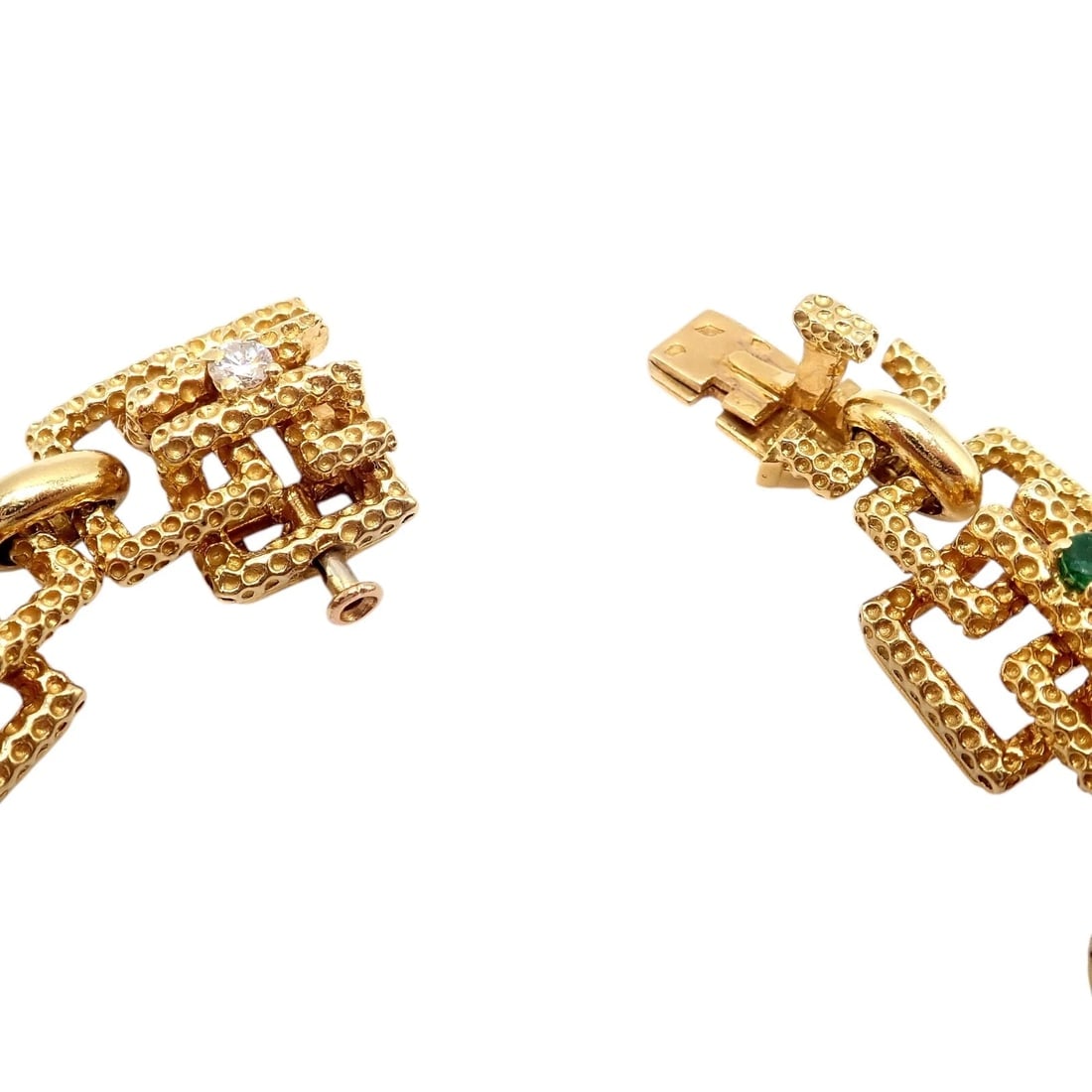 Vintage Tiffany & Co France 18k Yellow Gold Diamond Emerald Bracelet - 11