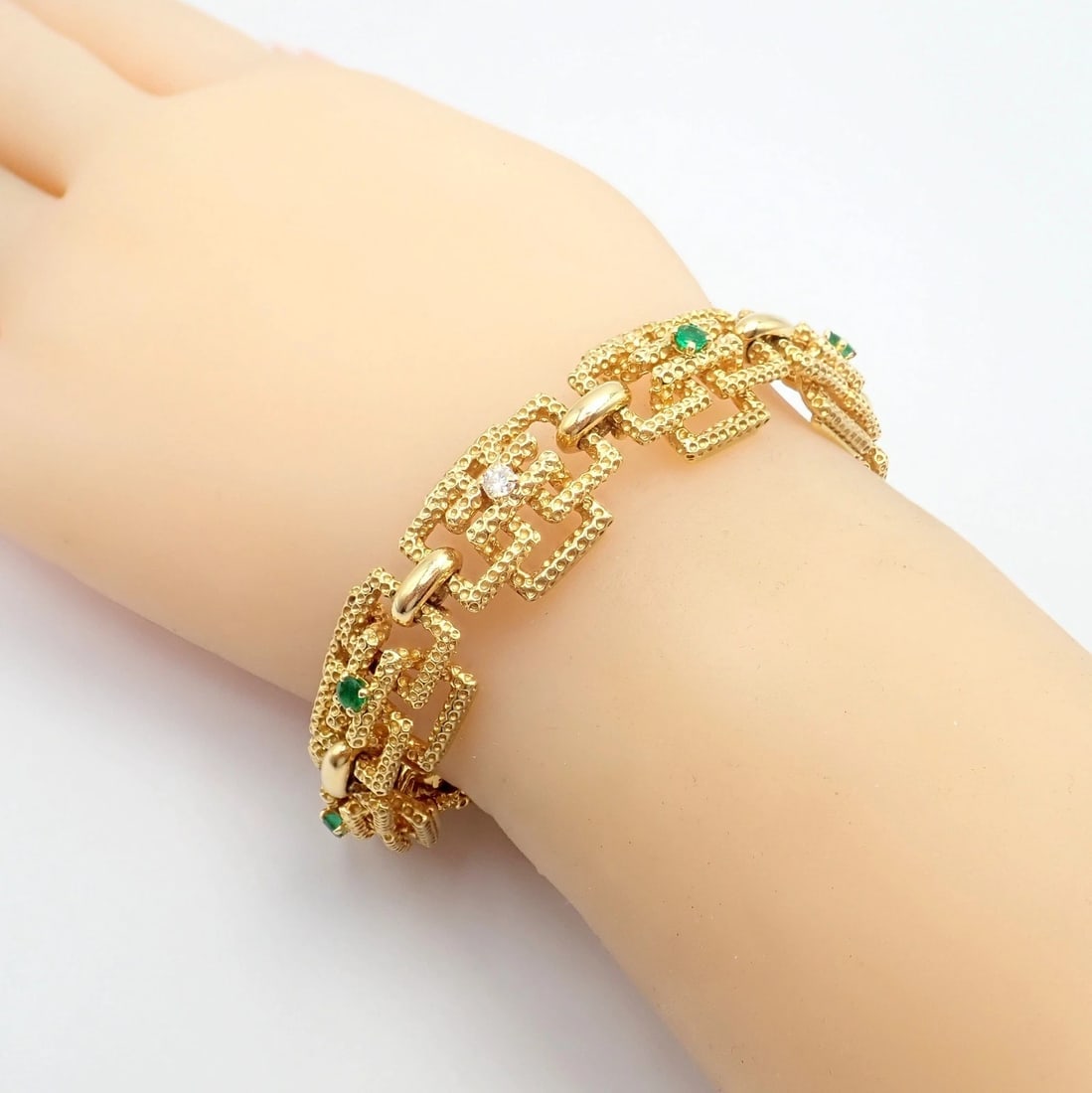 Vintage Tiffany & Co France 18k Yellow Gold Diamond Emerald Bracelet - 2