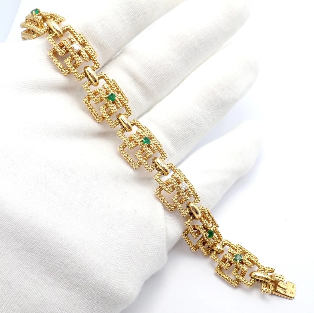 Vintage Tiffany & Co France 18k Yellow Gold Diamond Emerald Bracelet - 6