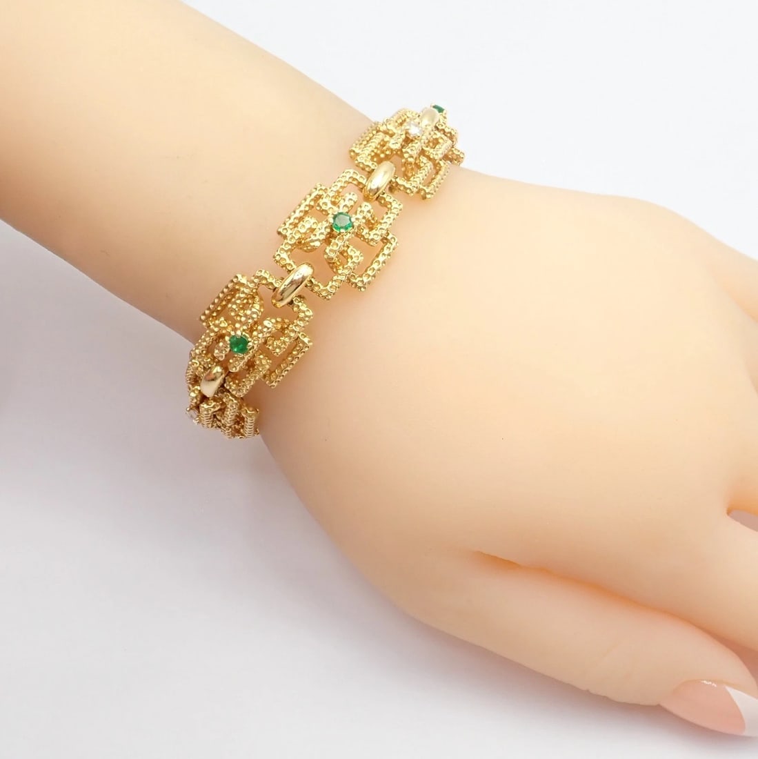 Vintage Tiffany & Co France 18k Yellow Gold Diamond Emerald Bracelet - 9