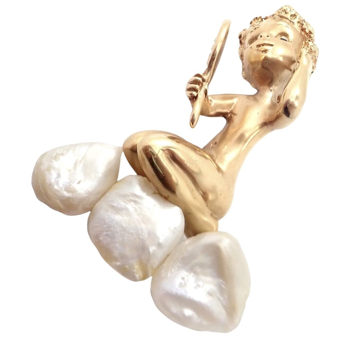 Rare Large Ruser 14k Yellow Gold Sapphire Pearl Mondays Child Pin Brooch - 10