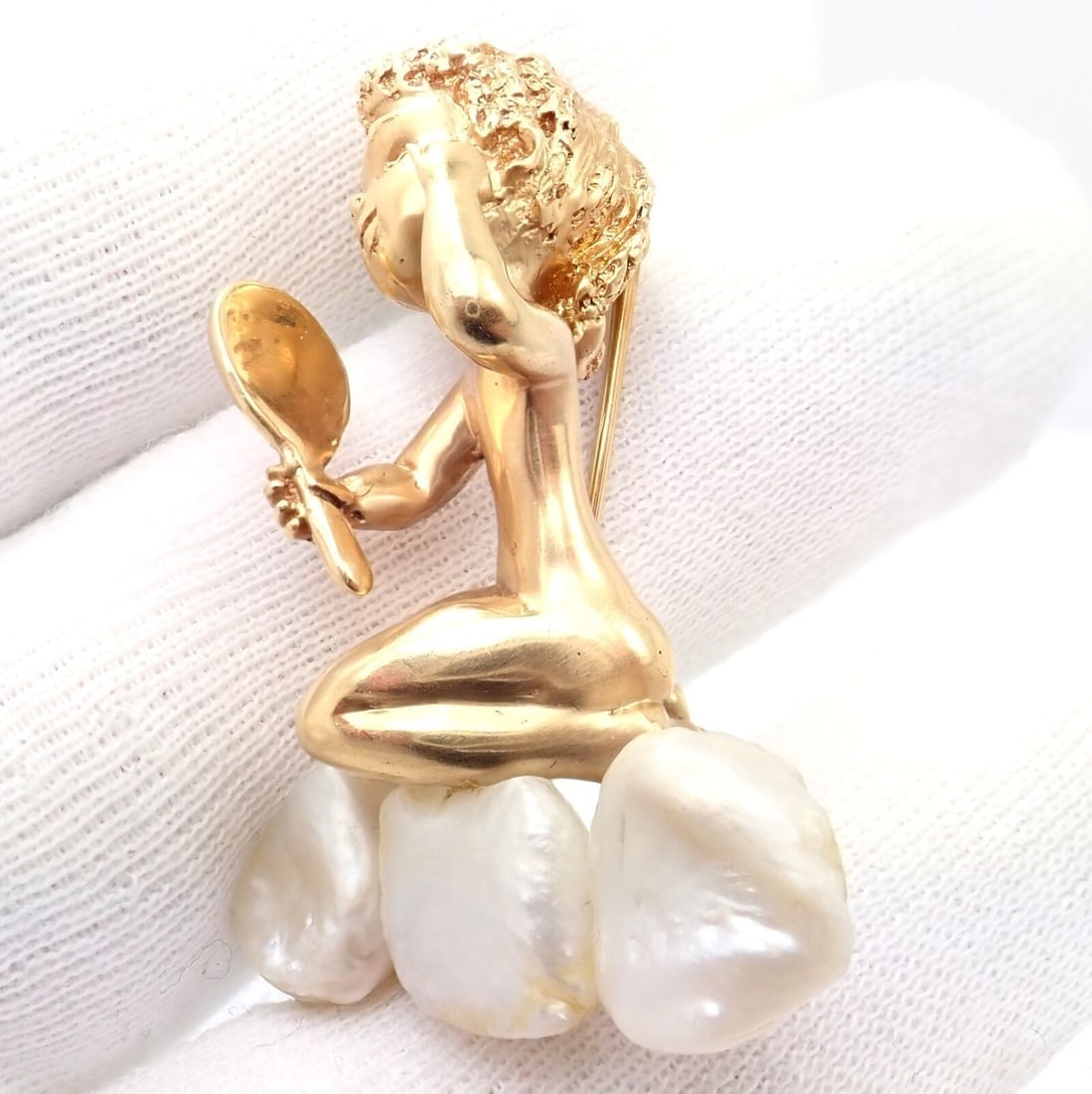 Rare Large Ruser 14k Yellow Gold Sapphire Pearl Mondays Child Pin Brooch - 7