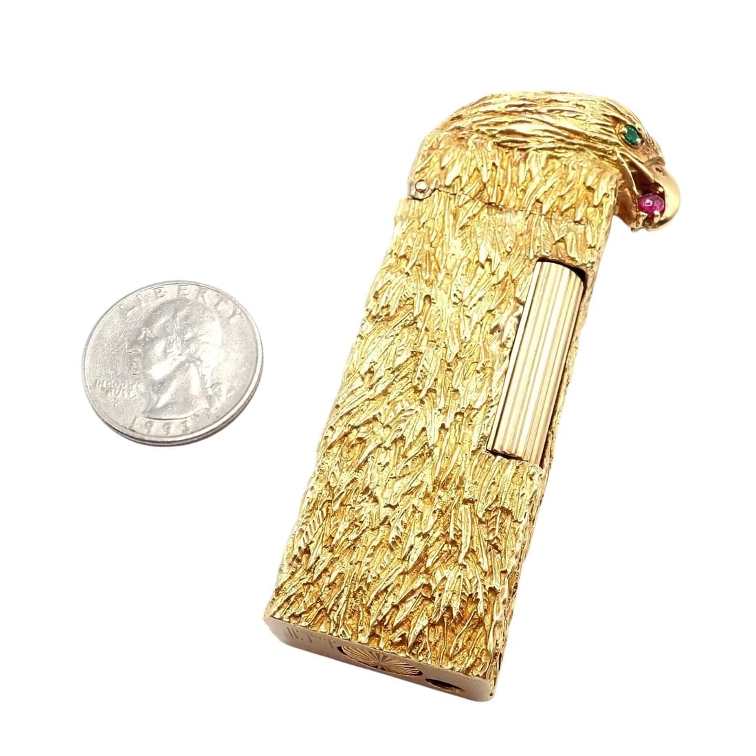 Vintage Dunhill 18k Yellow Gold Ruby Emerald Eagle Rollagas Lighter 1950's - 10