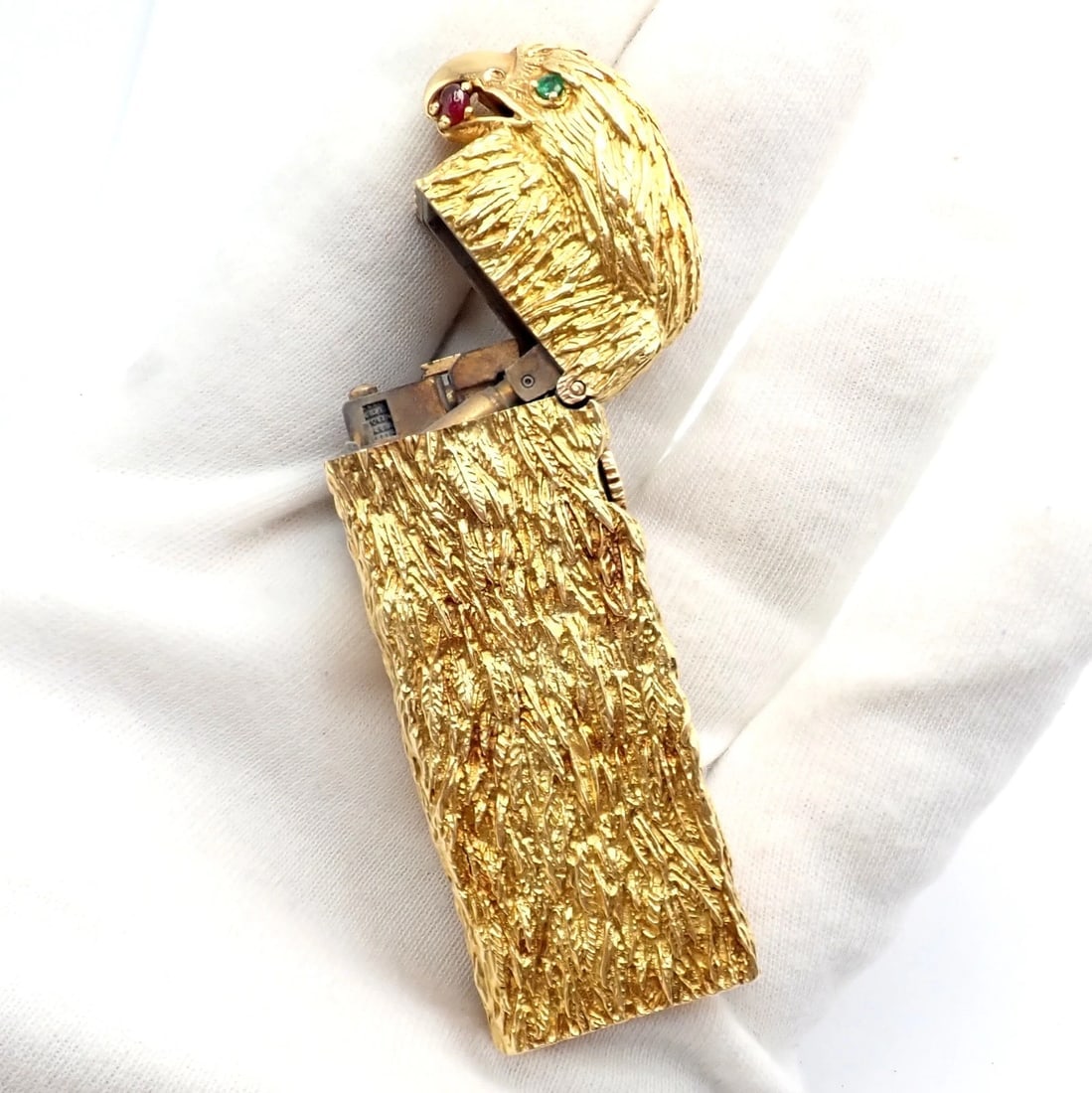 Vintage Dunhill 18k Yellow Gold Ruby Emerald Eagle Rollagas Lighter 1950's - 2
