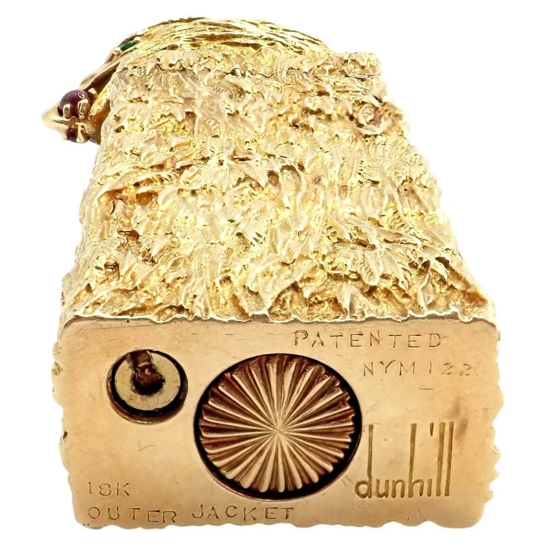 Vintage Dunhill 18k Yellow Gold Ruby Emerald Eagle Rollagas Lighter 1950's - 3