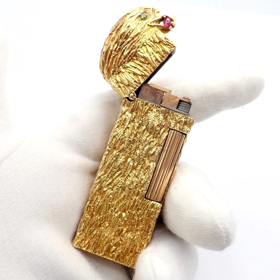 Vintage Dunhill 18k Yellow Gold Ruby Emerald Eagle Rollagas Lighter 1950's - 5