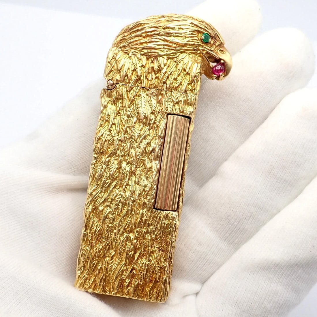 Vintage Dunhill 18k Yellow Gold Ruby Emerald Eagle Rollagas Lighter 1950's - 6