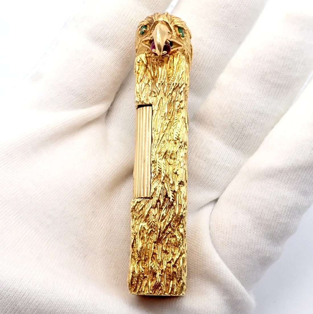 Vintage Dunhill 18k Yellow Gold Ruby Emerald Eagle Rollagas Lighter 1950's - 8