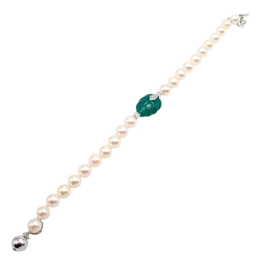 Authentic! Cartier 18k White Gold 7mm Pearl Diamond Chalcedony Patiala Bracelet - 6