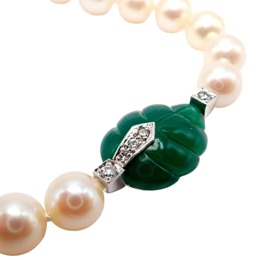 Authentic! Cartier 18k White Gold 7mm Pearl Diamond Chalcedony Patiala Bracelet - 7