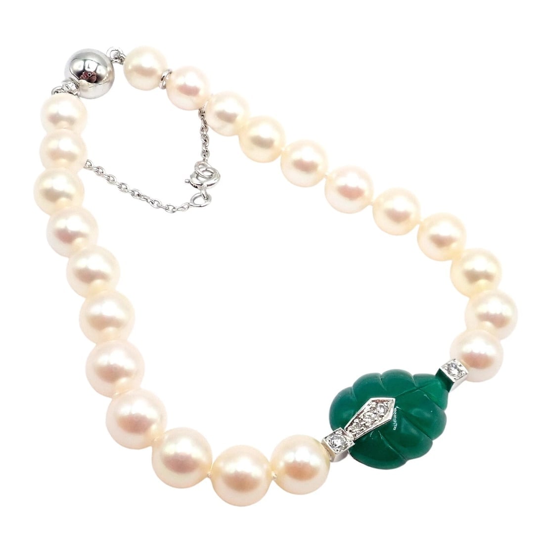 Authentic! Cartier 18k White Gold 7mm Pearl Diamond Chalcedony Patiala Bracelet - 8