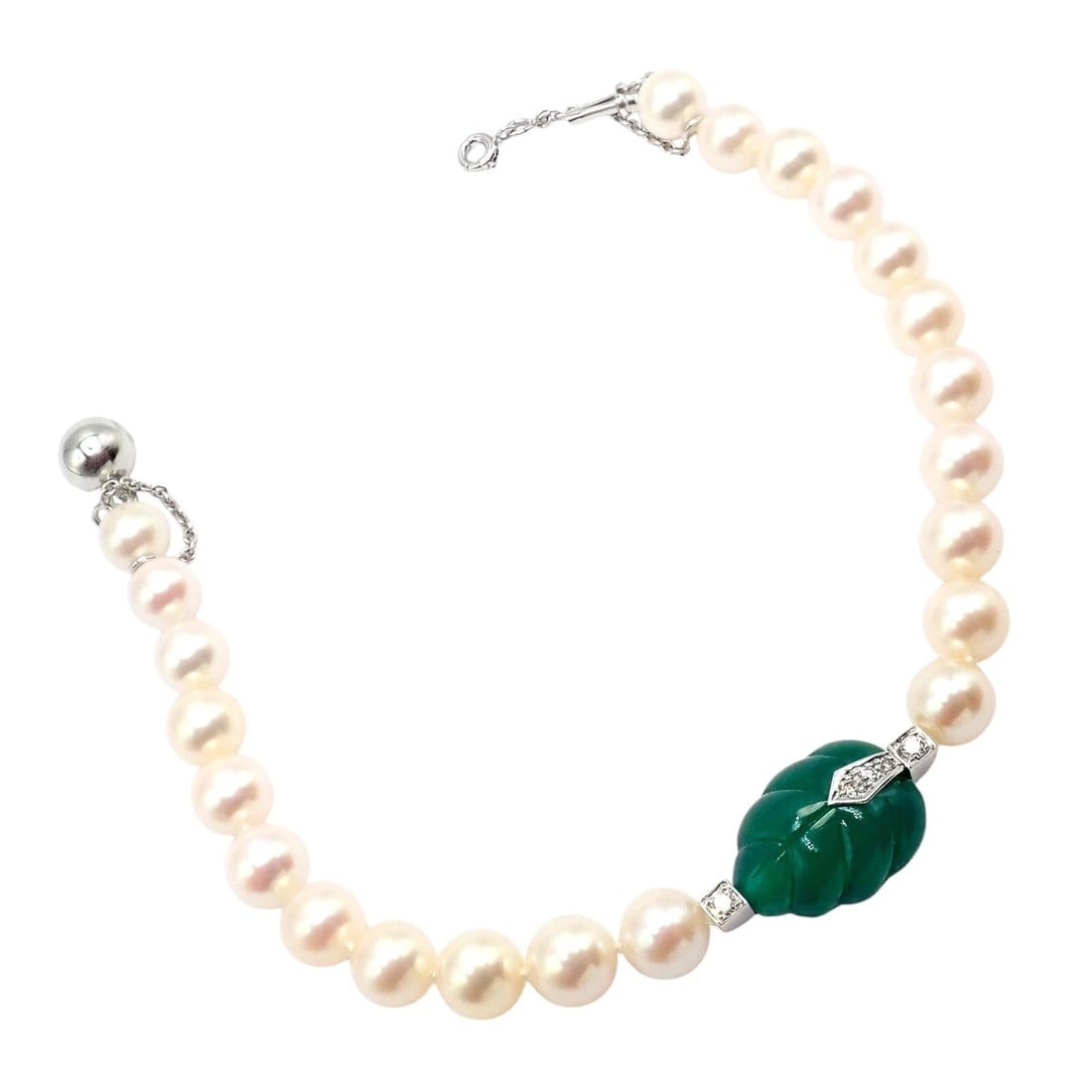Authentic! Cartier 18k White Gold 7mm Pearl Diamond Chalcedony Patiala Bracelet - 9