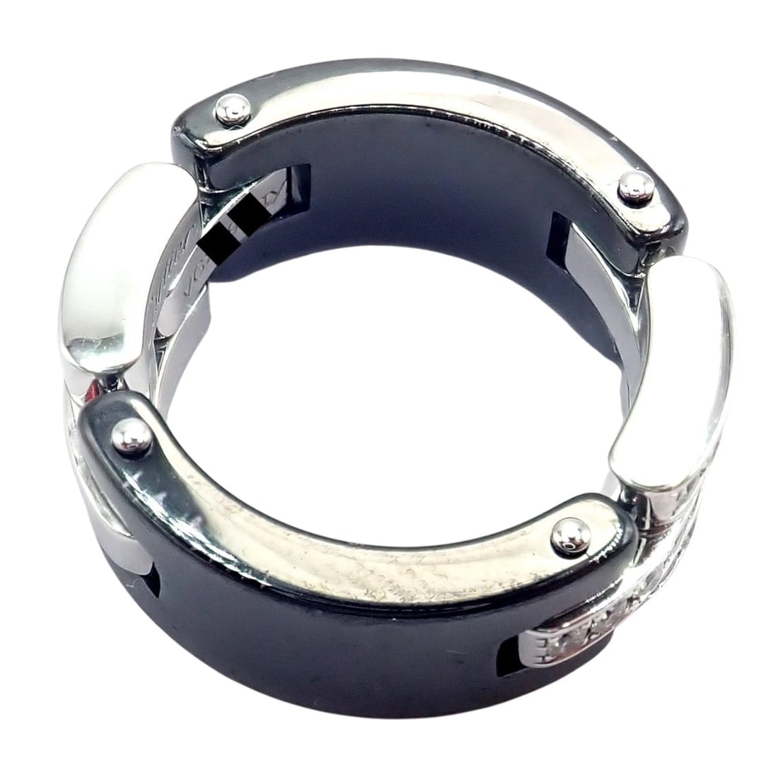 Cartier 18k White Gold Diamond Ceramic Maillon Panthere Ring Size 51 US 5.75 - 11