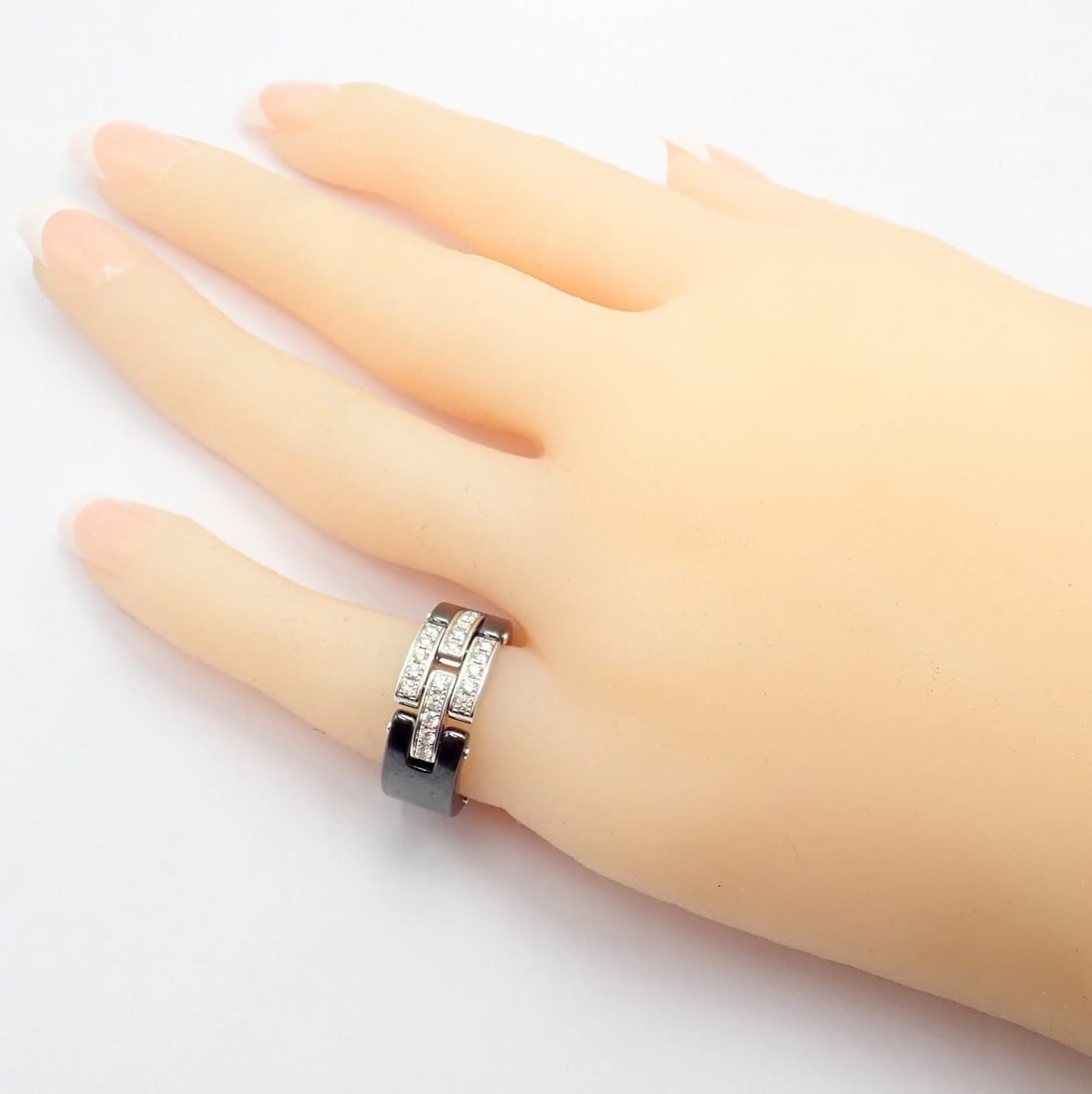 Cartier 18k White Gold Diamond Ceramic Maillon Panthere Ring Size 51 US 5.75 - 6