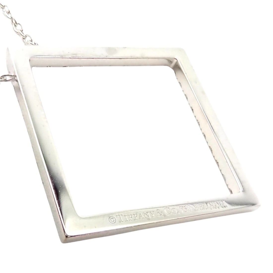Authentic! Tiffany & Co 18k White Gold Diamond Square Necklace Belgium - 2