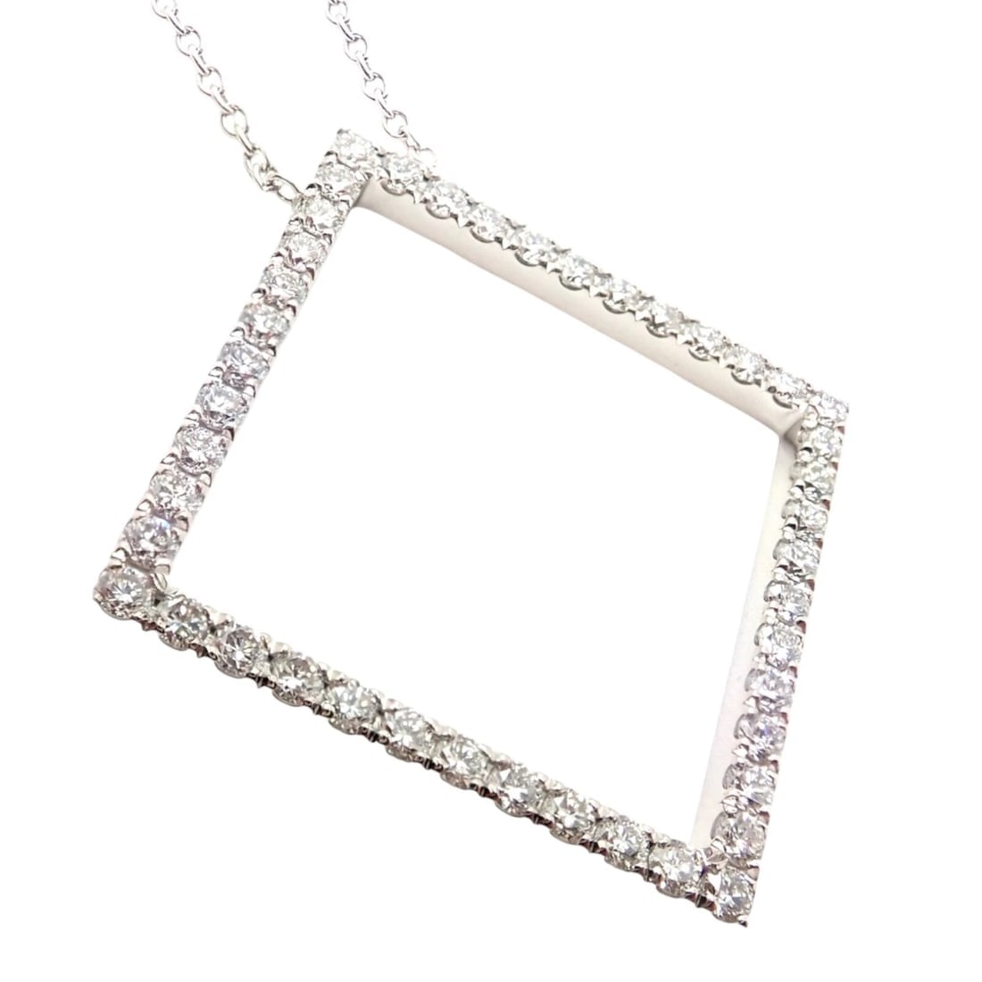 Authentic! Tiffany & Co 18k White Gold Diamond Square Necklace Belgium - 4