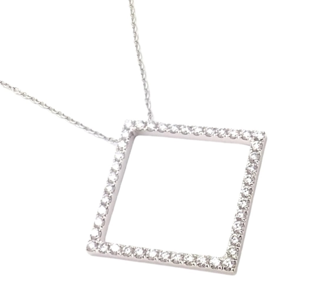 Authentic! Tiffany & Co 18k White Gold Diamond Square Necklace Belgium - 5