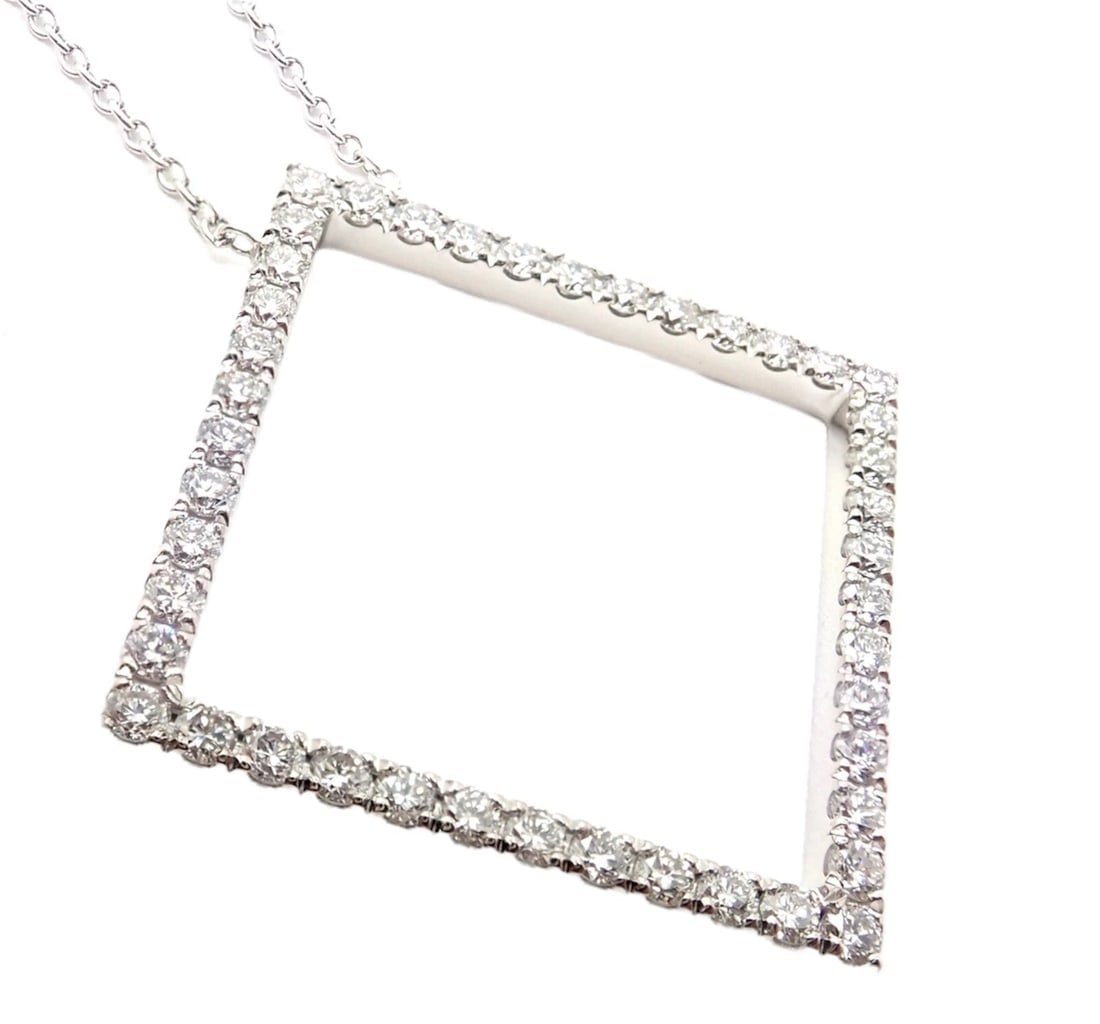 Authentic! Tiffany & Co 18k White Gold Diamond Square Necklace Belgium - 7