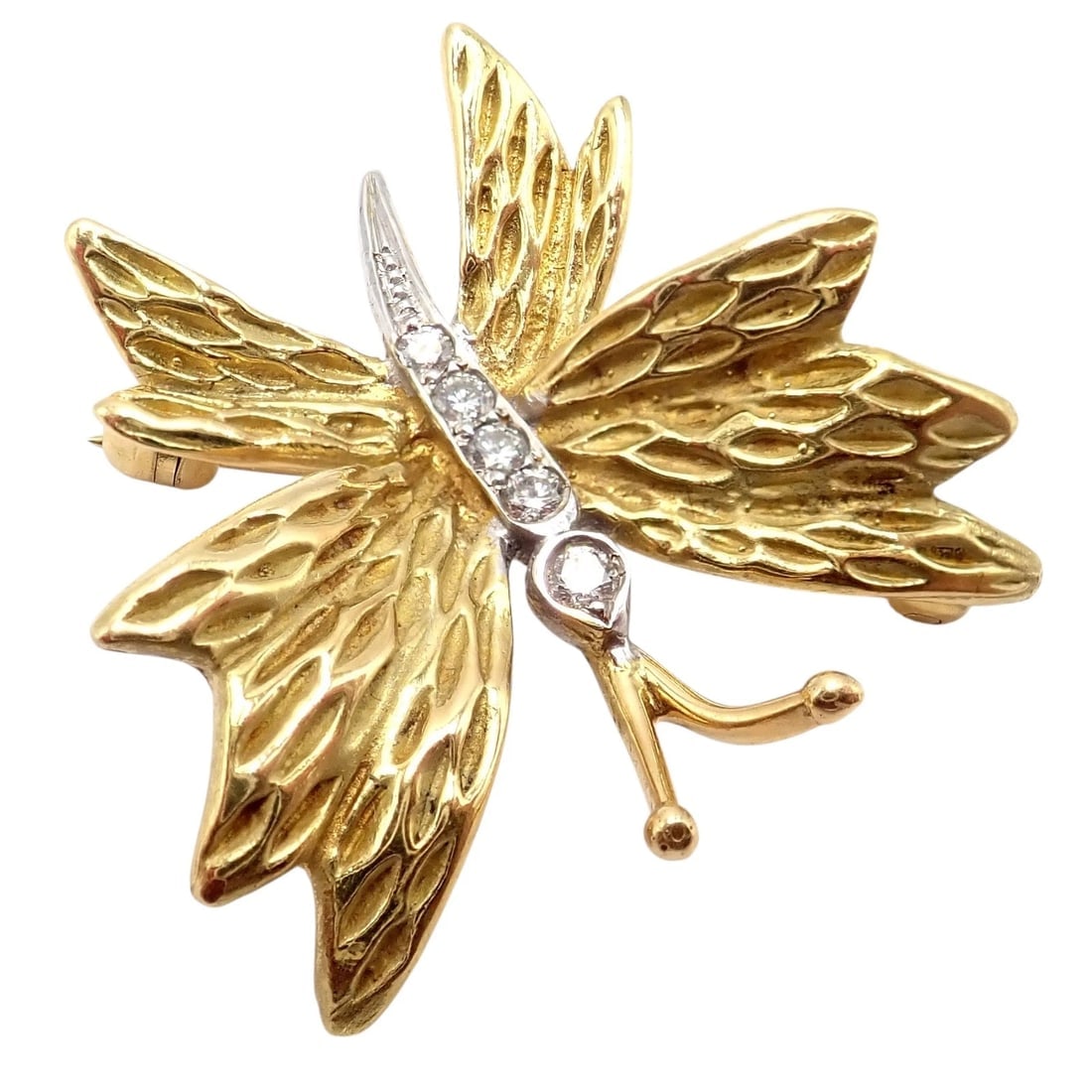 Authentic! Tiffany & Co 18k Yellow White Gold Butterfly Diamond Pin Brooch - 10
