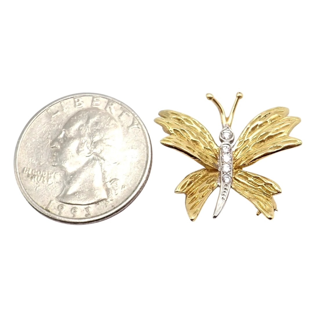 Authentic! Tiffany & Co 18k Yellow White Gold Butterfly Diamond Pin Brooch - 2