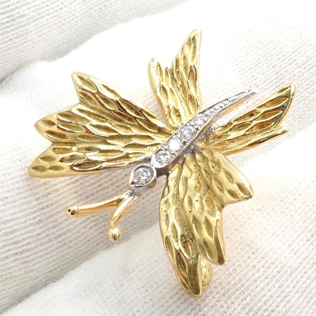Authentic! Tiffany & Co 18k Yellow White Gold Butterfly Diamond Pin Brooch - 5