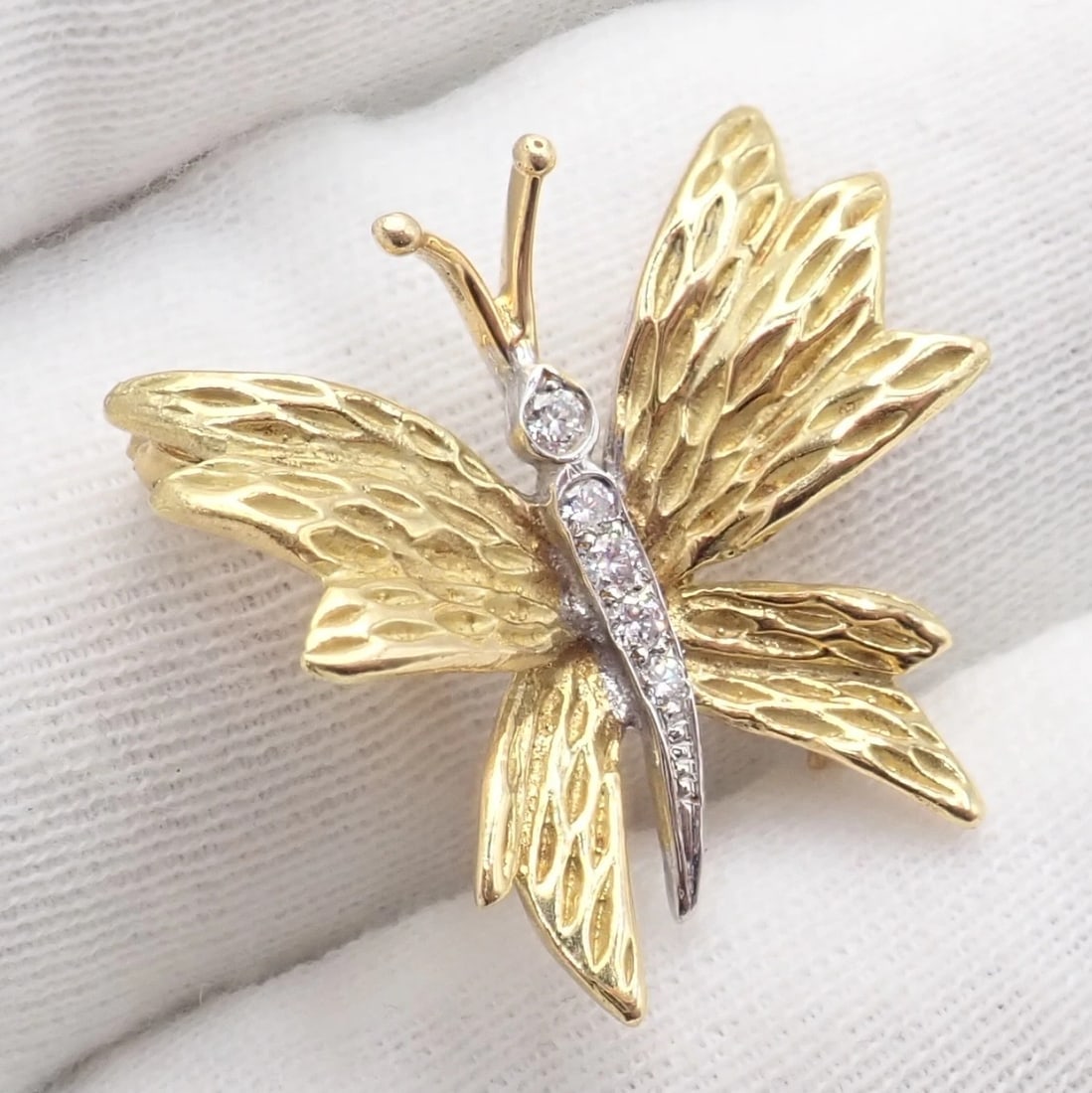 Authentic! Tiffany & Co 18k Yellow White Gold Butterfly Diamond Pin Brooch - 6
