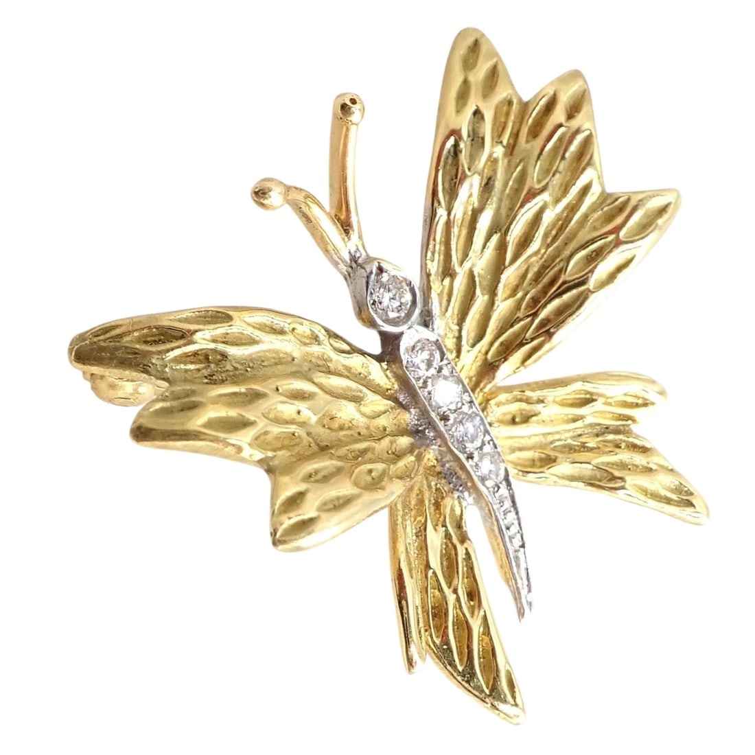 Authentic! Tiffany & Co 18k Yellow White Gold Butterfly Diamond Pin Brooch - 7