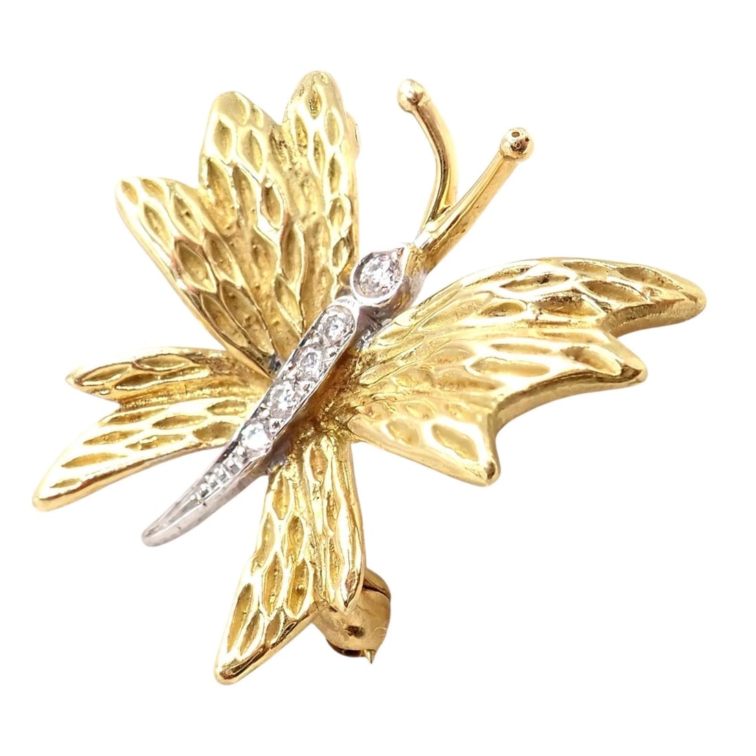 Authentic! Tiffany & Co 18k Yellow White Gold Butterfly Diamond Pin Brooch - 8