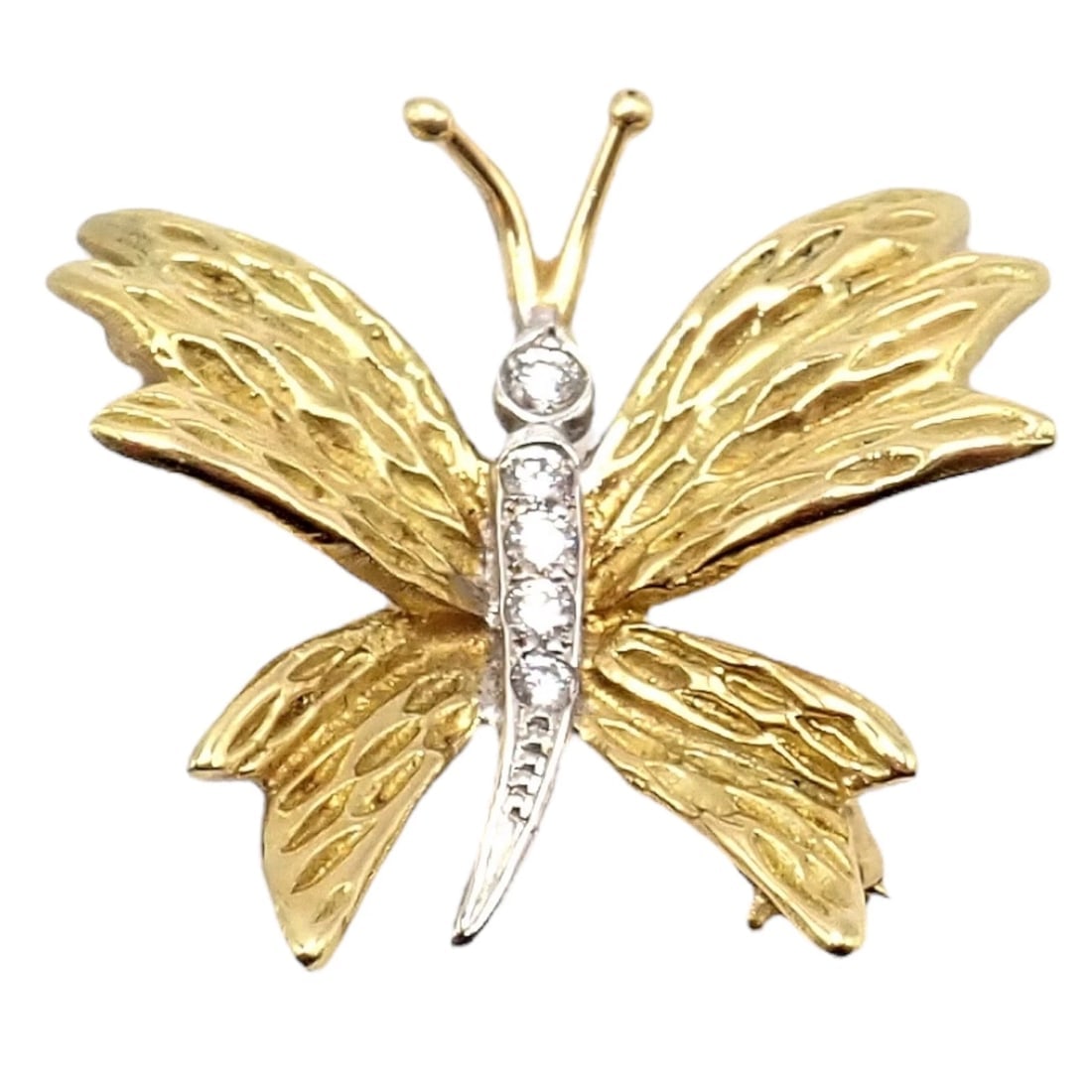 Authentic! Tiffany & Co 18k Yellow White Gold Butterfly Diamond Pin Brooch - 9