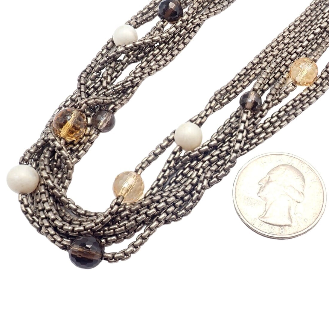 David Yurman DY 18k Yellow Gold Sterling Silver 8 Strand Box Chain Necklace - 8
