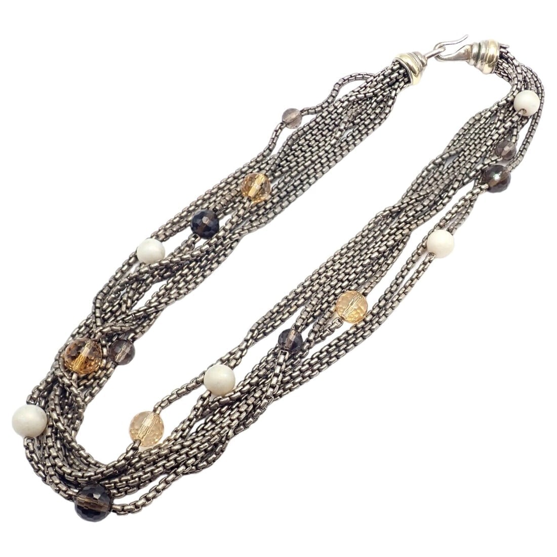 David Yurman DY 18k Yellow Gold Sterling Silver 8 Strand Box Chain Necklace - 9