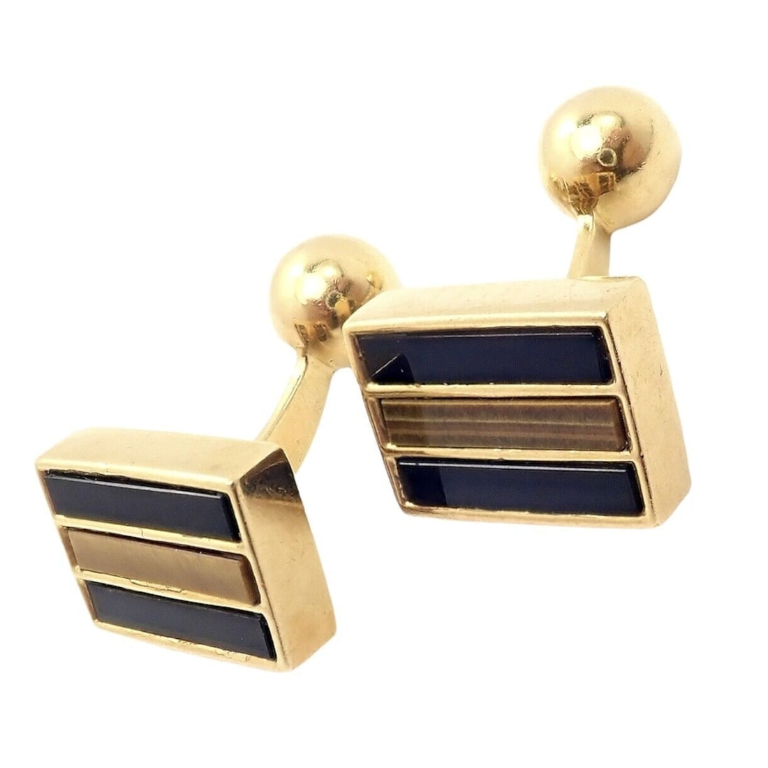Rare Vintage Tiffany & Co. 18k Yellow Gold Classic Onyx Tiger Eye Cufflinks - 11