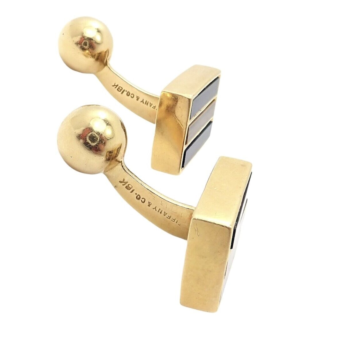 Rare Vintage Tiffany & Co. 18k Yellow Gold Classic Onyx Tiger Eye Cufflinks - 8