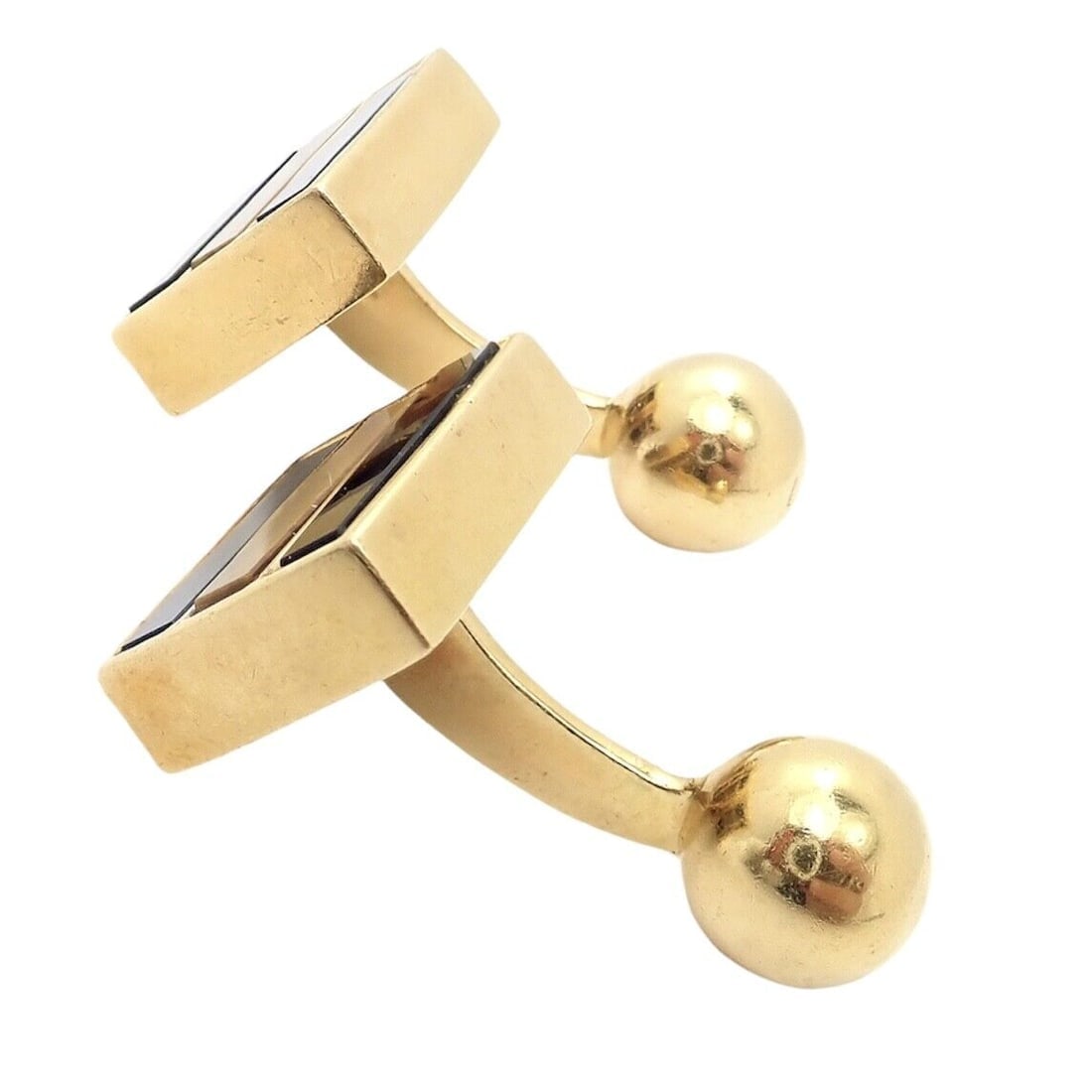 Rare Vintage Tiffany & Co. 18k Yellow Gold Classic Onyx Tiger Eye Cufflinks - 9