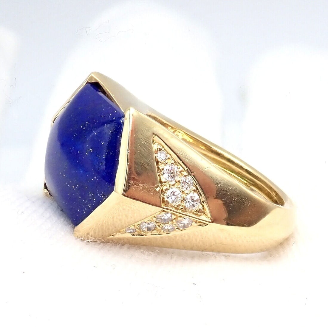 Authentic! Julius Cohen 18k Yellow Gold Diamond Lapis Ring - 10