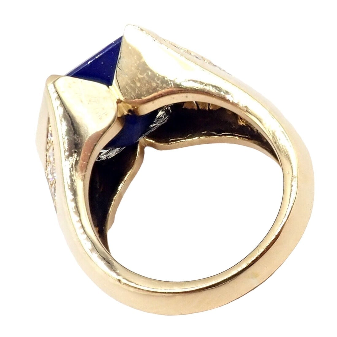 Authentic! Julius Cohen 18k Yellow Gold Diamond Lapis Ring - 11