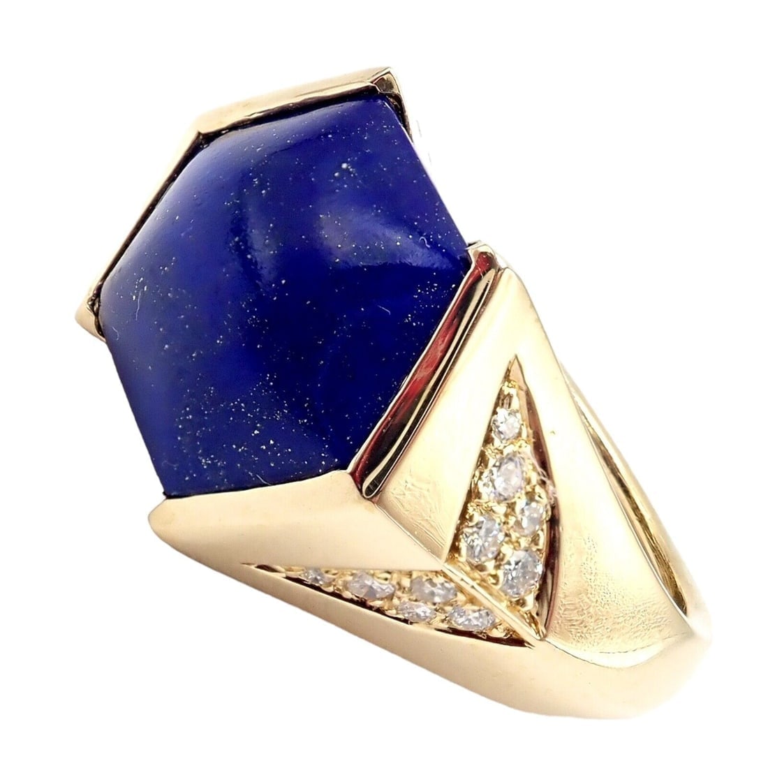 Authentic! Julius Cohen 18k Yellow Gold Diamond Lapis Ring - 2