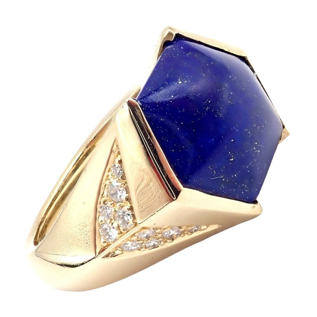 Authentic! Julius Cohen 18k Yellow Gold Diamond Lapis Ring - 3