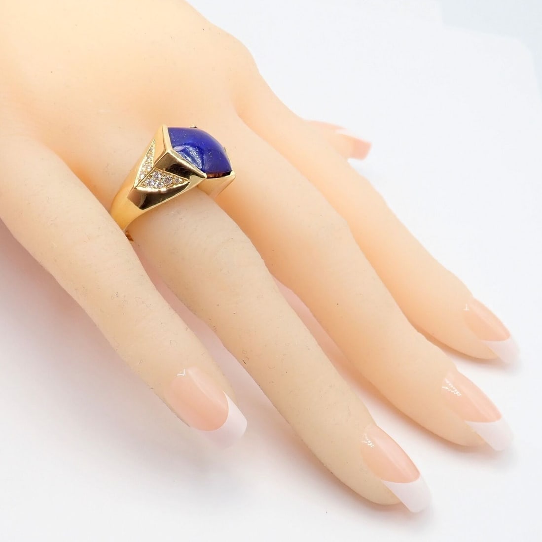 Authentic! Julius Cohen 18k Yellow Gold Diamond Lapis Ring - 7