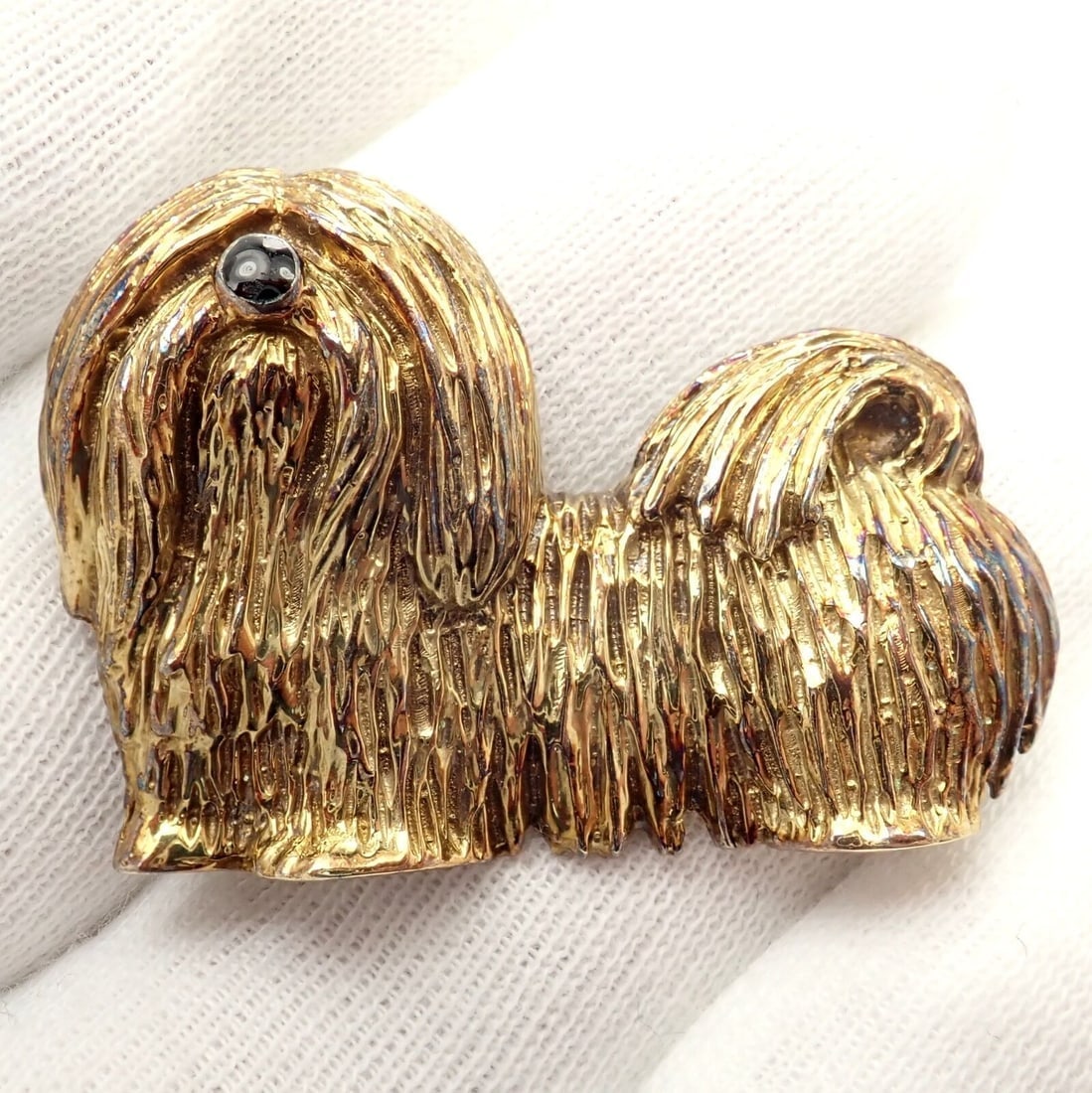 Rare! Vintage Tiffany & Co 14k Yellow Gold Enamel Dog Shih Tzu Brooch Pin 1960's - 3
