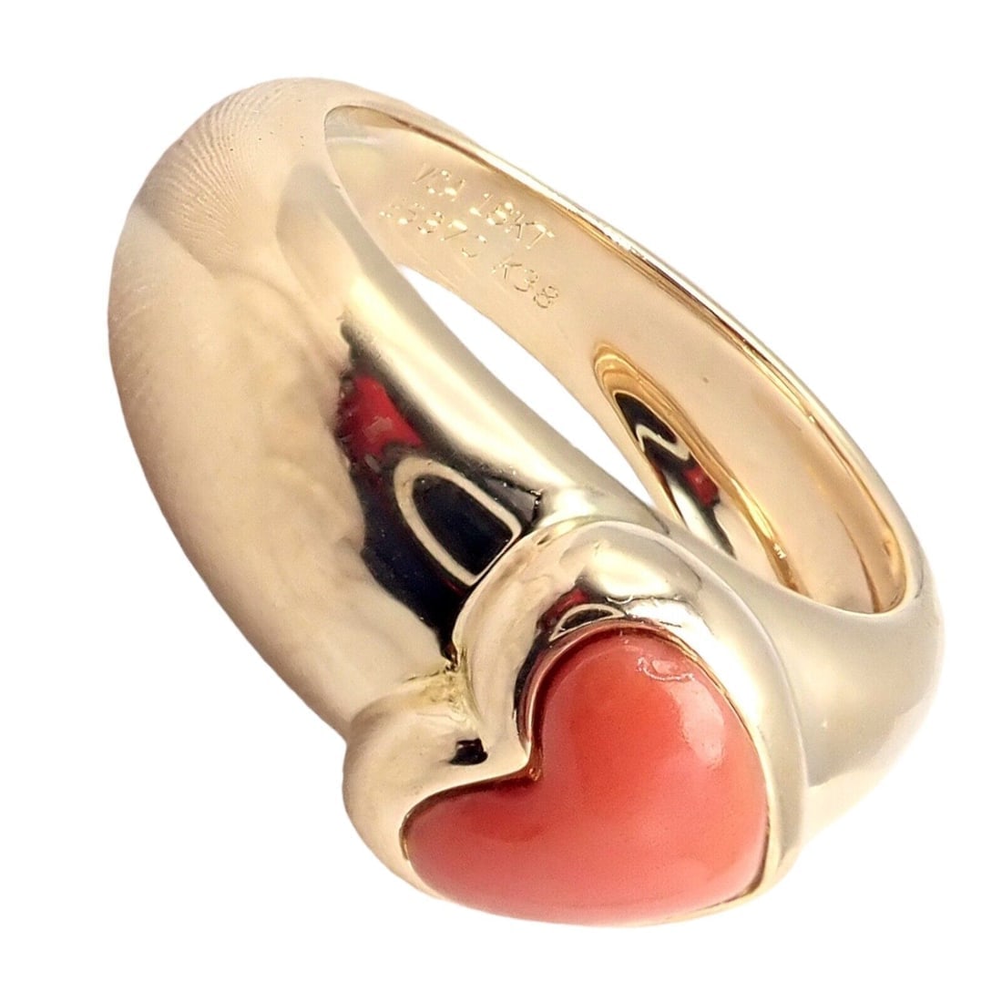 Rare! Authentic Van Cleef & Arpels 18k Yellow Gold Coral Heart Ring sz 4.5 - 6