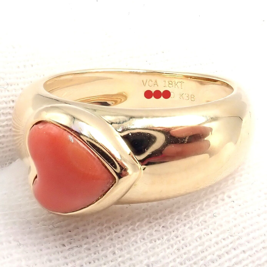 Rare! Authentic Van Cleef & Arpels 18k Yellow Gold Coral Heart Ring sz 4.5 - 8