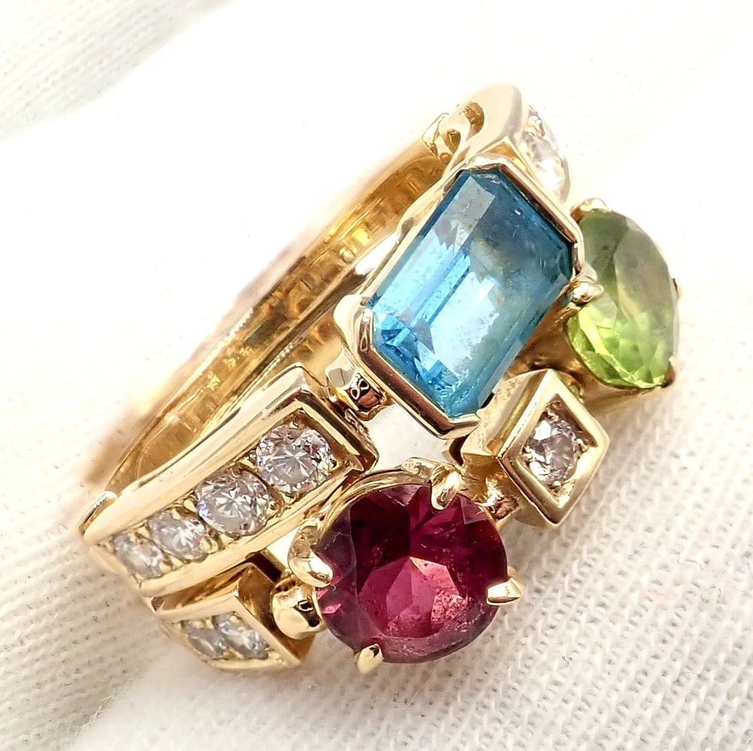 Bulgari Bulgari Allegra 18k Gold Diamond Peridot Tourmaline Band Ring - 11