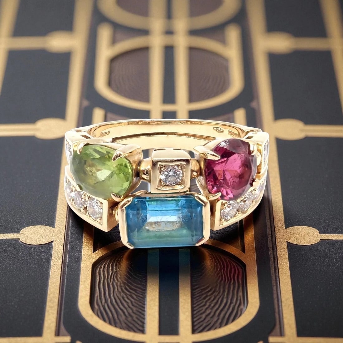 Bulgari Bulgari Allegra 18k Gold Diamond Peridot Tourmaline Band Ring - 2